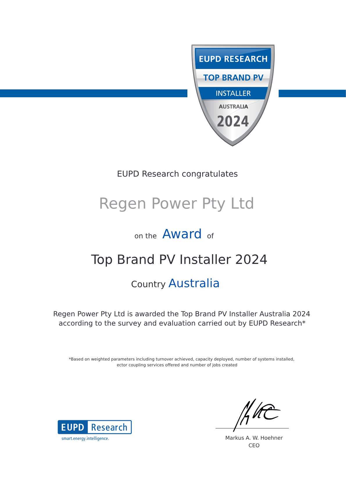 Regen Power Wins Prestigious EUPD Research Award for the Second Consecutive Year