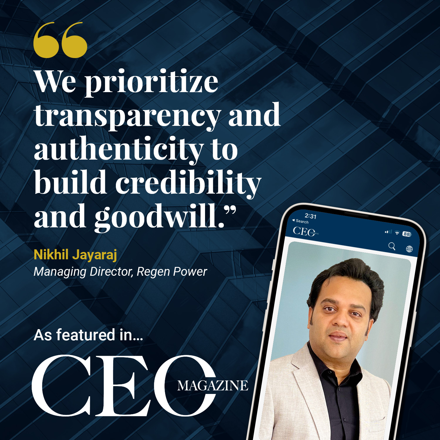 Regen Power Managing Director Nikhil Jayaraj has transformed his business into one of the fastest growing in Australia.