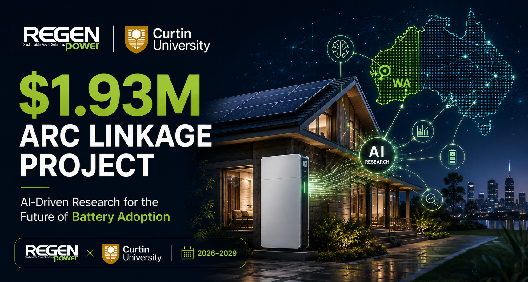 Regen Power and Curtin University Awarded $1.93 Million ARC Linkage Grant for AI-Driven Battery Adoption Research 